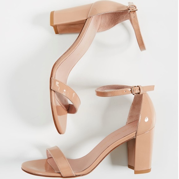 Stuart Weitzman Nearlynude Ankle strap Nude patent leather sandals size 10 women - Picture 1 of 16